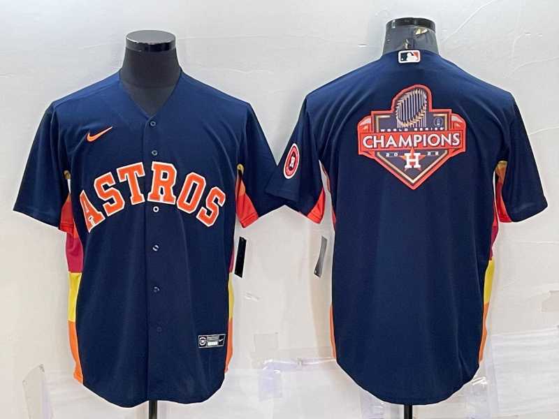 Men%27s Houston Astros Navy Blue Champions Big Logo With Patch Stitched MLB Cool Base Nike Jersey->houston astros->MLB Jersey